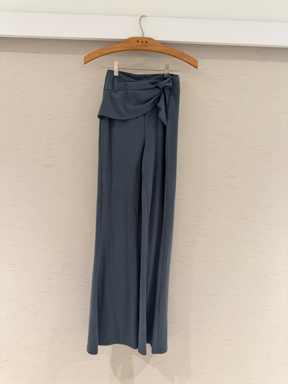 OYSHO High-Waist Wide Leg Pants with Front Knot Detail - Slate Blue